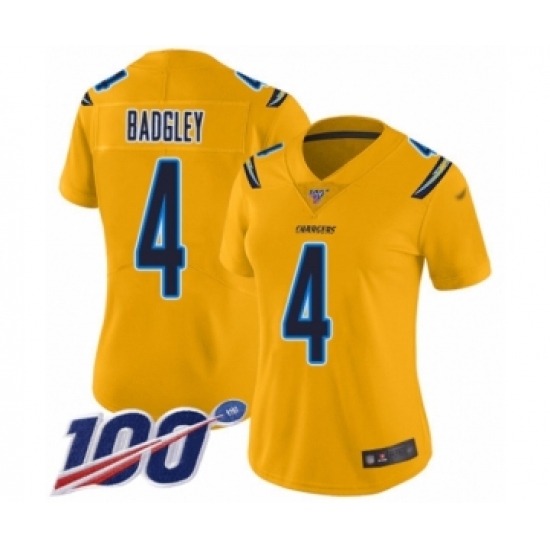 Women's Los Angeles Chargers #4 Michael Badgley Limited Gold Inverted Legend 100th Season Football Jersey - Ujersey