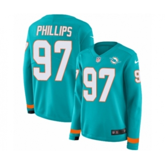 Women's Nike Miami Dolphins #97 Jordan Phillips Limited Aqua Therma Long Sleeve NFL Jersey - Ujersey