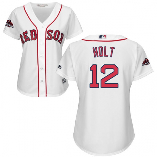 Women's Majestic Boston Red Sox #12 Brock Holt Authentic White Home 2018 World Series Champions MLB Jersey - Ujersey