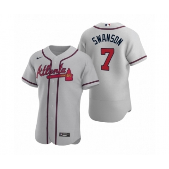 Men's Atlanta Braves #7 Dansby Swanson Nike Gray Authentic 2020 Road Jersey