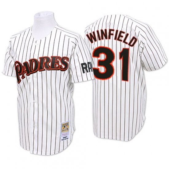 Men's Mitchell and Ness San Diego Padres #31 Dave Winfield Authentic White/Blue Strip Throwback MLB Jersey - Ujersey