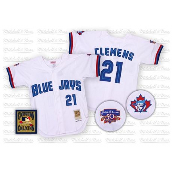 Men's Mitchell and Ness Toronto Blue Jays #21 Roger Clemens Replica White Throwback MLB Jersey - Ujersey