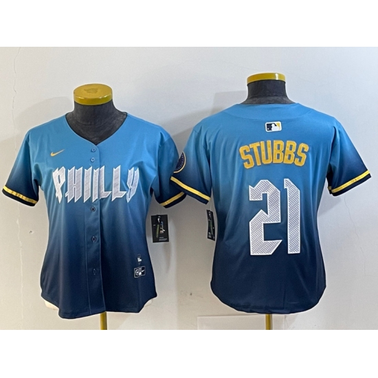 Women's Philadelphia Phillies #21 Garrett Stubbs Blue 2024 City Connect Limited Stitched Jersey - Ujersey