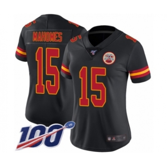 Women's Nike Kansas City Chiefs #15 Patrick Mahomes Limited Black Rush Vapor Untouchable 100th Season NFL Jersey - Ujersey
