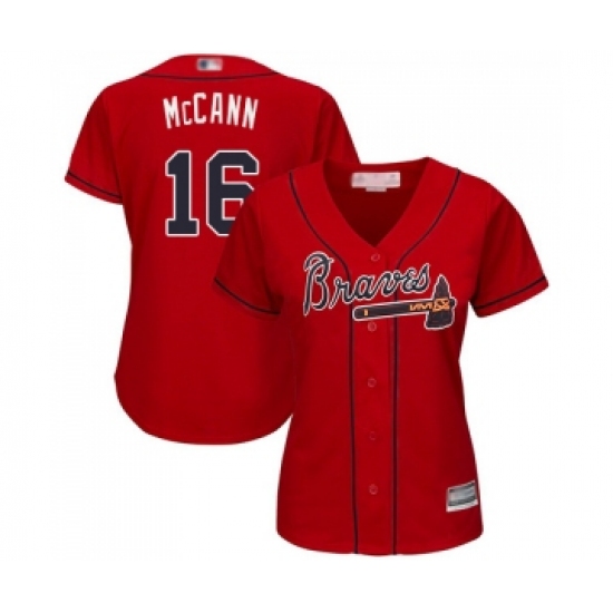 Women's Atlanta Braves #16 Brian McCann Replica Red Alternate Cool Base Baseball Jersey - Ujersey