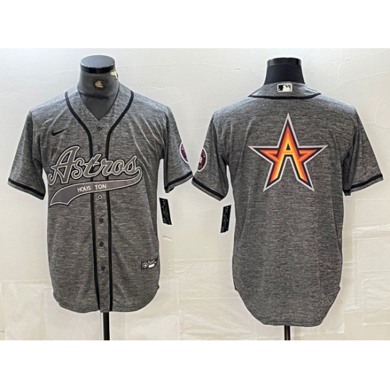 Men's Houston Astros Gray Team Big Logo With Cool Base Stitched Baseball Jersey - Ujersey