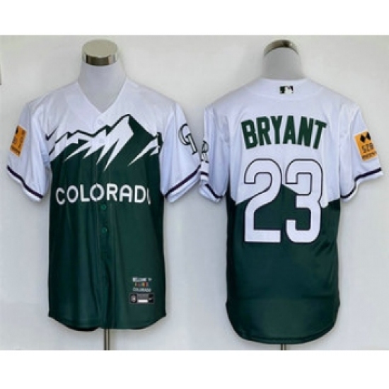 Men's Colorado Rockies #23 Kris Bryant Green 2022 City Connect Cool Base Stitched Jersey - Ujersey