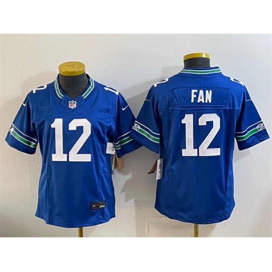Youth Seattle Seahawks #12 Fan Royal 2024 F.U.S.E Throwback Vapor Limited Stitched Football Jersey - Ujersey