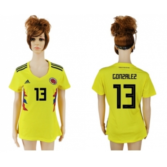 Women's Colombia #13 Gonzalez Home Soccer Country Jersey