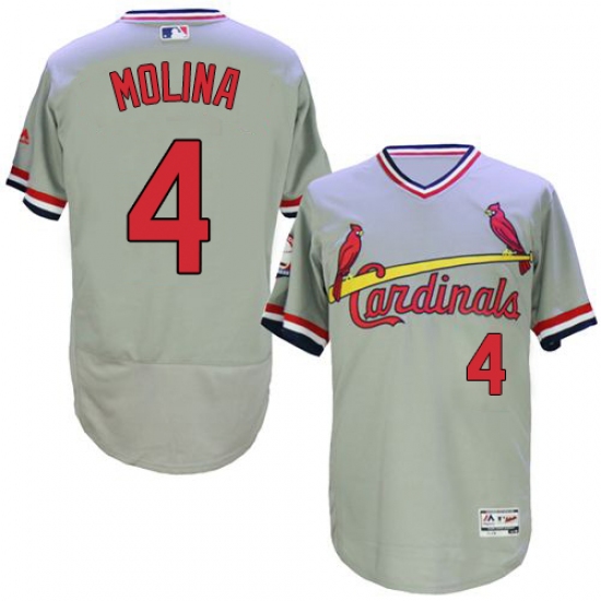 Men's Majestic St. Louis Cardinals #4 Yadier Molina Grey Flexbase Authentic Collection Cooperstown MLB Jersey - Ujersey