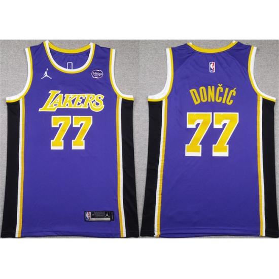 Men's Los Angeles Lakers #77 Luka Doncic Puple 2025 Stitched Basketball Jersey