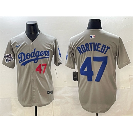 Men's Los Angeles Dodgers #47 Ben Rortvedt Gray 2025 World Series Champions Limited Stitched Baseball Jersey - Ujersey