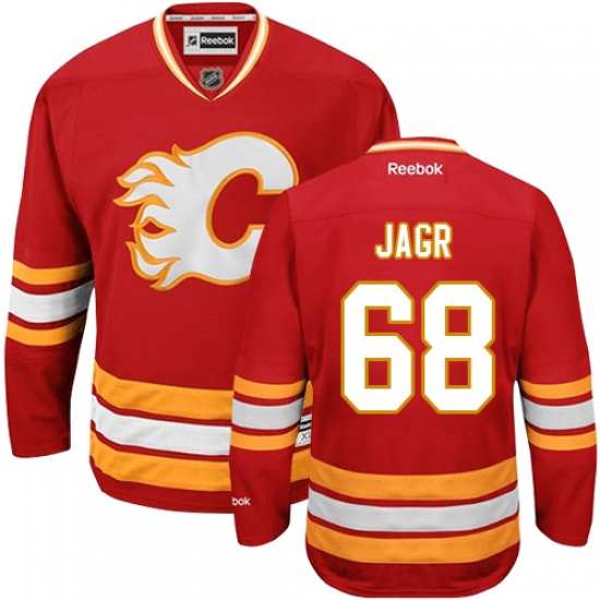 Men's Reebok Calgary Flames #68 Jaromir Jagr Premier Red Third NHL Jersey - Ujersey