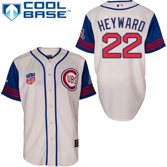 Men's Majestic Chicago Cubs #22 Jason Heyward Authentic Cream/Blue 1942 Turn Back The Clock MLB Jersey - Ujersey