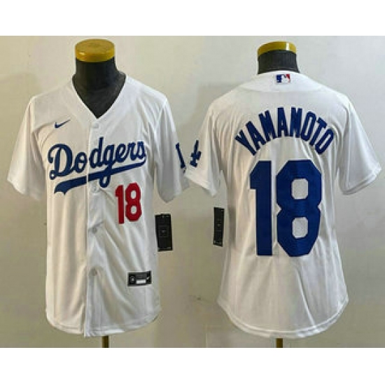 Youth Los Angeles Dodgers #18 Yoshinobu Yamamoto Number White Stitched Cool Base Nike Jersey - Ujersey