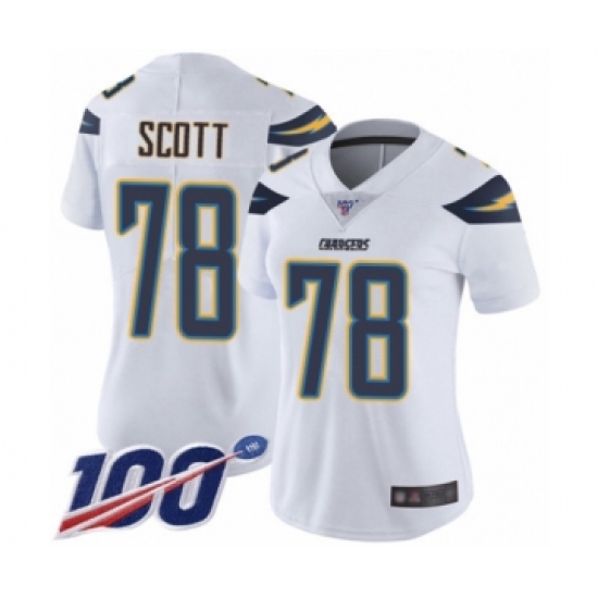 Women's Los Angeles Chargers #78 Trent Scott White Vapor Untouchable Limited Player 100th Season Football Jersey - Ujersey