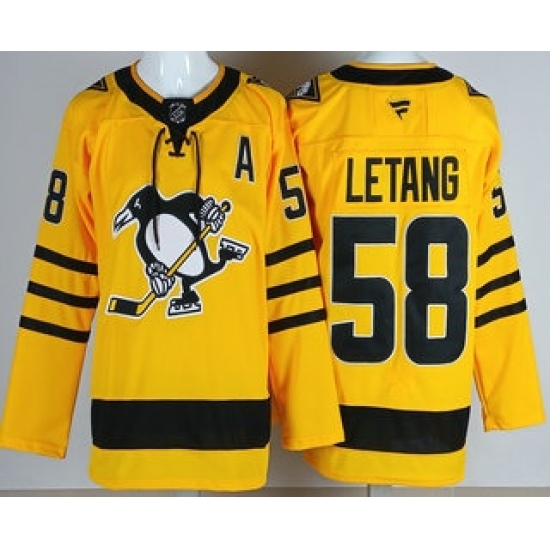 Men's Pittsburgh Penguins #58 Kris Letang Yellow Alternate Authentic Jersey - Ujersey