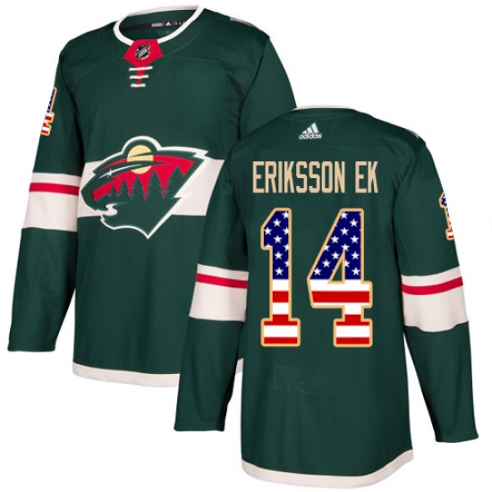 Youth Adidas Minnesota Wild #14 Joel Eriksson Ek Authentic Green USA Flag Fashion NHL Jersey