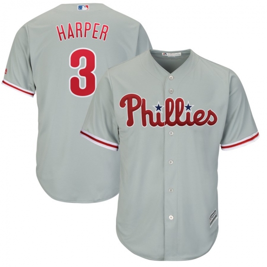 Men's Philadelphia Phillies #3 Bryce Harper Majestic Gray Official Cool Base Replica Player Jersey - Ujersey