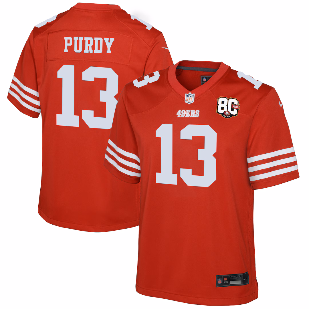 Youth San Francisco 49ers Brock Purdy Nike Scarlet 80th Anniversary Game Jersey - Ujersey