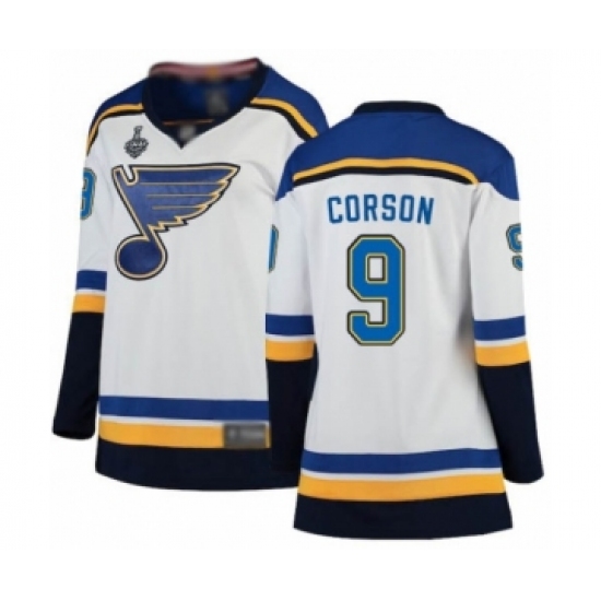 Women's St. Louis Blues #9 Shayne Corson Fanatics Branded White Away Breakaway 2019 Stanley Cup Final Bound Hockey Jersey - Ujersey