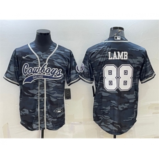 Men's Dallas Cowboys #88 CeeDee Lamb Gray Camo With Patch Cool Base Stitched Baseball Jersey - Ujersey