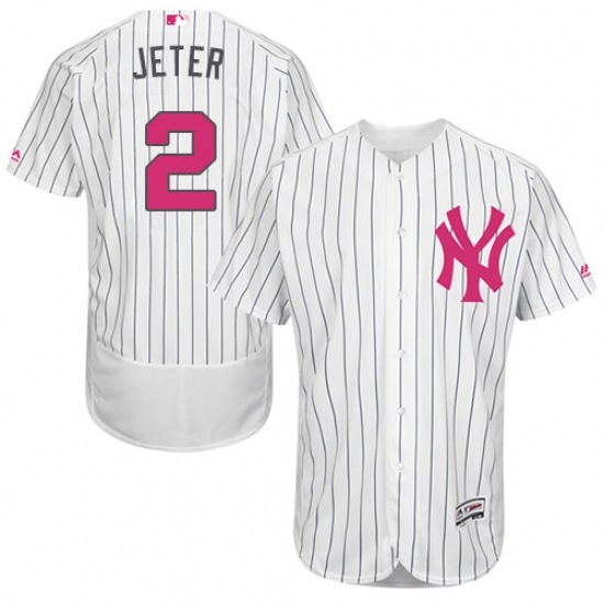 Men's Majestic New York Yankees #2 Derek Jeter Authentic White 2016 Mother's Day Fashion Flex Base MLB Jersey - Ujersey