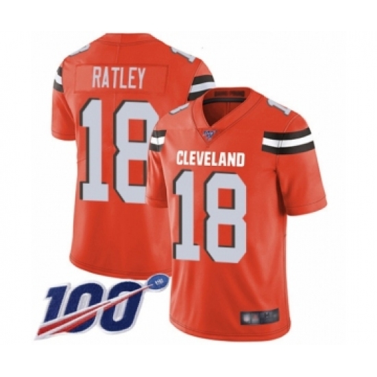 Men's Cleveland Browns #18 Damion Ratley Orange Alternate Vapor Untouchable Limited Player 100th Season Football Jersey - Ujersey
