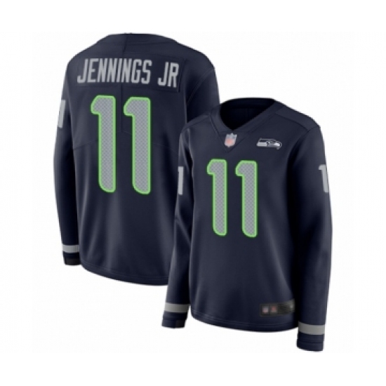 Women's Seattle Seahawks #11 Gary Jennings Jr. Limited Navy Blue Therma Long Sleeve Football Jersey - Ujersey