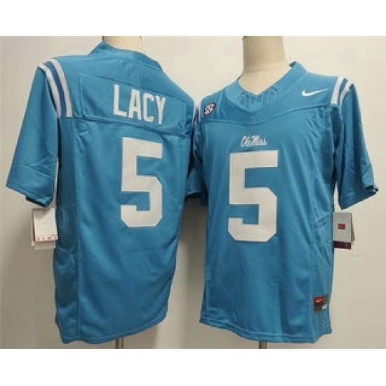 Men's Ole Miss Rebels #5 Kewan Lacy Limited Light Blue FUSE College Football Jersey - Ujersey