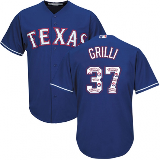 Men's Majestic Texas Rangers #37 Jason Grilli Authentic Royal Blue Team Logo Fashion Cool Base MLB Jersey - Ujersey