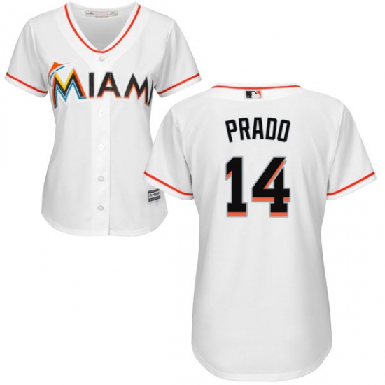 Women's Majestic Miami Marlins #14 Martin Prado Authentic White Home Cool Base MLB Jersey - Ujersey