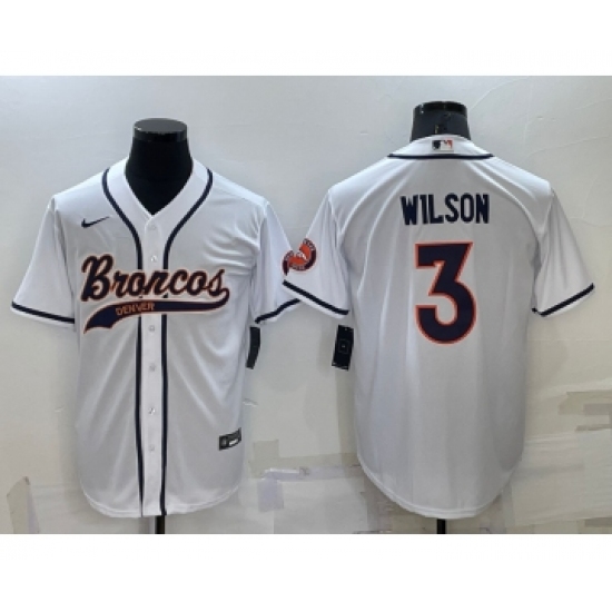Men's Denver Broncos #3 Russell Wilson White Stitched Cool Base Nike Baseball Jersey - Ujersey