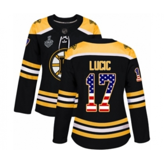 Women's Boston Bruins #17 Milan Lucic Authentic Black USA Flag Fashion 2019 Stanley Cup Final Bound Hockey Jersey