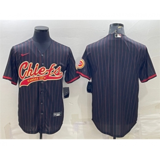 Men's Kansas City Chiefs Blank Black With Patch Cool Base Stitched Baseball Jersey - Ujersey