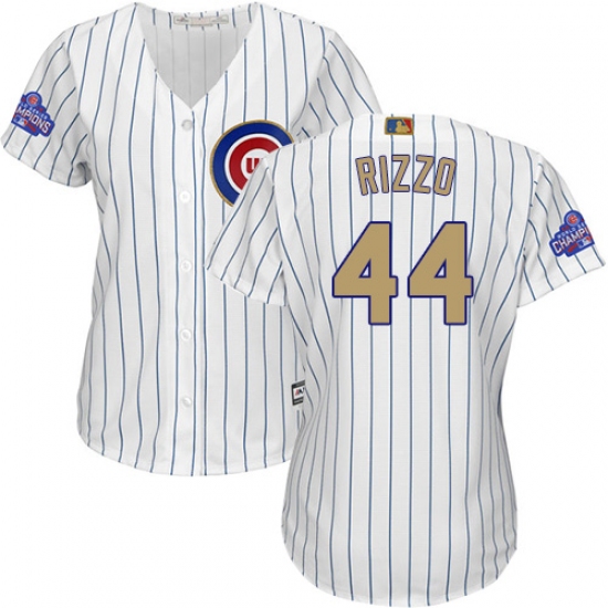 Women's Majestic Chicago Cubs #44 Anthony Rizzo Authentic White 2017 Gold Program MLB Jersey - Ujersey