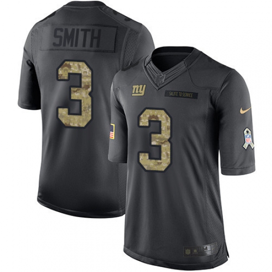 Men's Nike New York Giants #3 Geno Smith Limited Black 2016 Salute to Service NFL Jersey - Ujersey