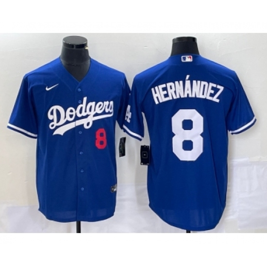 Men's Nike Los Angeles Dodgers #8 Kike Hernandez Number Blue Stitched Cool Base Jersey - Ujersey