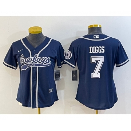 Women's Dallas Cowboys #7 Trevon Diggs Navy Blue With Patch Cool Base Stitched Baseball Jersey - Ujersey
