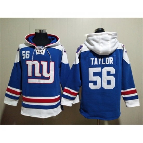 Men's New York Giants #56 Lawrence Taylor Blue Lace-Up Pullover Hoodie - Ujersey