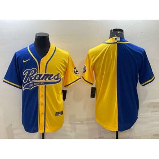 Men's Los Angeles Rams Blank Royal Yellow Split With Patch Cool Base Stitched Baseball Jersey - Ujersey