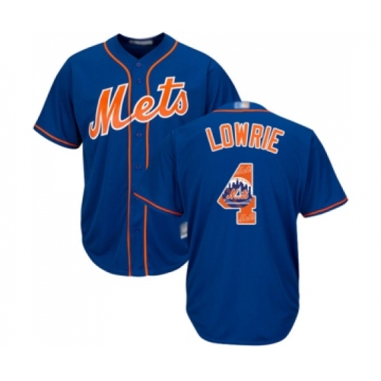 Men's New York Mets #4 Jed Lowrie Authentic Royal Blue Team Logo Fashion Cool Base Baseball Jersey - Ujersey