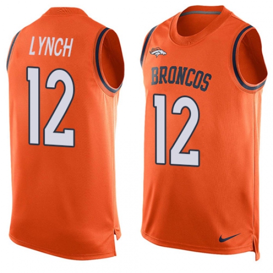Men's Nike Denver Broncos #12 Paxton Lynch Limited Orange Player Name & Number Tank Top NFL Jersey - Ujersey