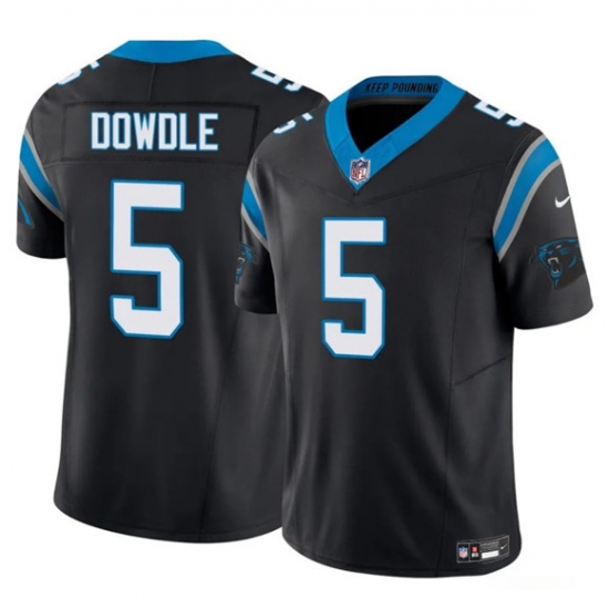Men's Carolina Panthers #5 Rico Dowdle Black 2025 F.U.S.E. Vapor Limited Football Stitched Jersey - Ujersey
