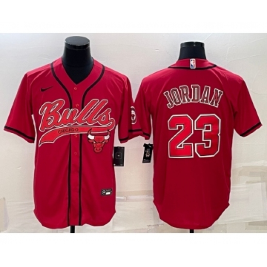 Men's Chicago Bulls #23 Michael Jordan Red With Patch Cool Base Stitched Baseball Jersey