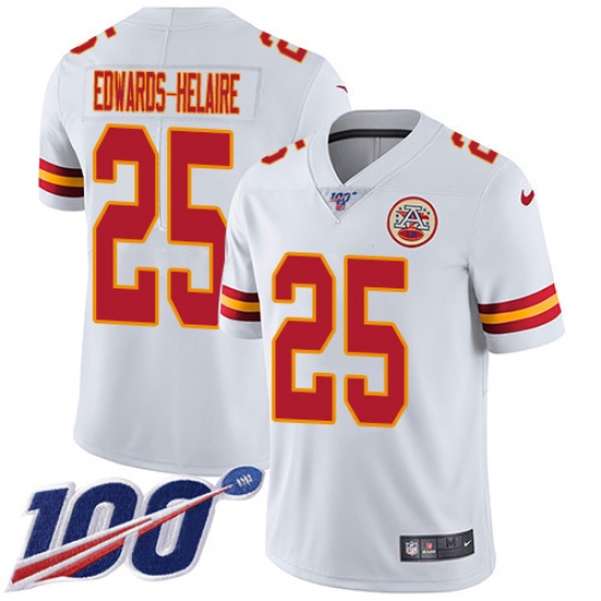 Men's Kansas City Chiefs #25 Clyde Edwards-Helaire White Stitched 100th Season Vapor Untouchable Limited Jersey - Ujersey