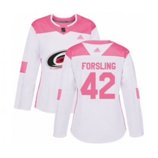 Women's Carolina Hurricanes #42 Gustav Forsling Authentic Whit Pink Fashion Hockey Jersey - Ujersey