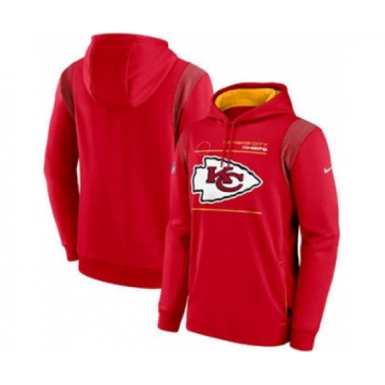 Men's Kansas City Chiefs 2021 Red Sideline Logo Performance Pullover Hoodie - Ujersey