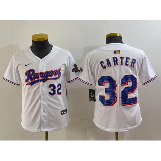Youth Texas Rangers #32 Evan Carter Number White 2024 Gold Collection Limited Cool Base Jerseys - Ujersey