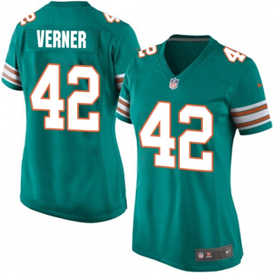 Women's Nike Miami Dolphins #42 Alterraun Verner Game Aqua Green Alternate NFL Jersey - Ujersey